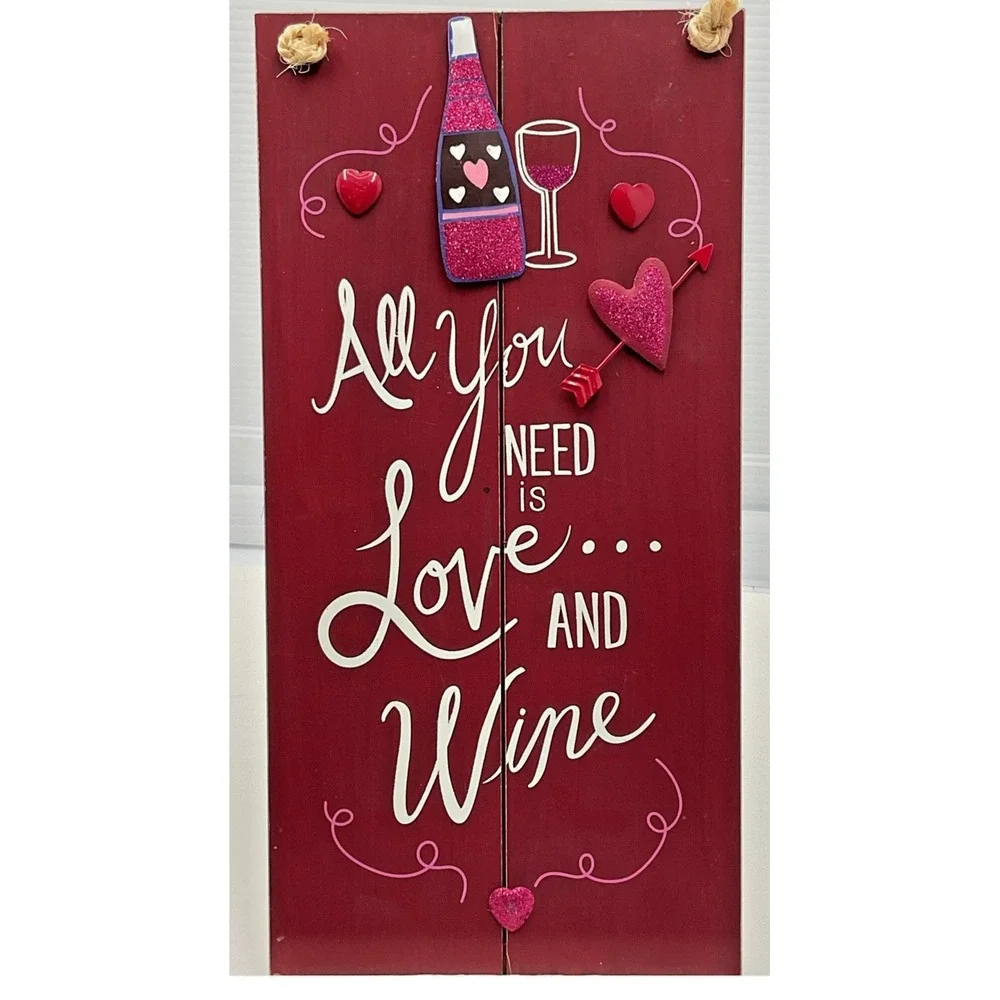 Kohl's Love‎ and Wine Wooden Wall Sign Red Glitter Decor